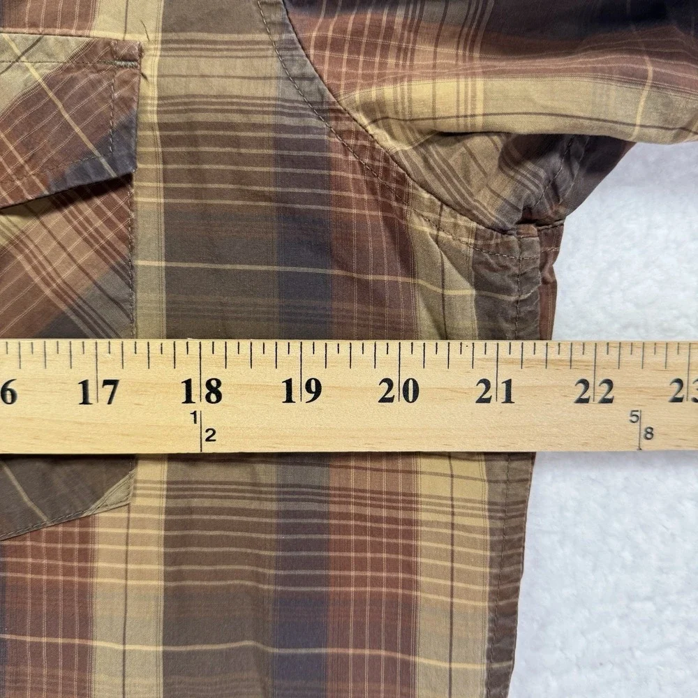Banana Republic Pearl Snap Western Shirt Mens M Brown Plaid Has Flaws SEE PHOTOS